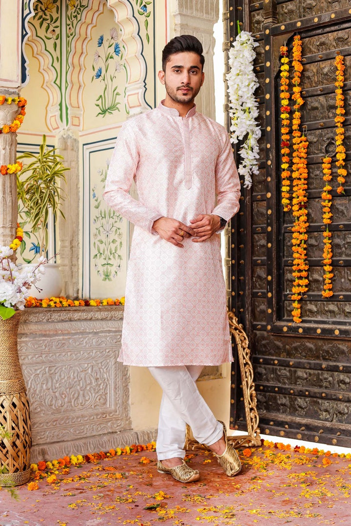 Peach Digital Print Silk Kurta Suit