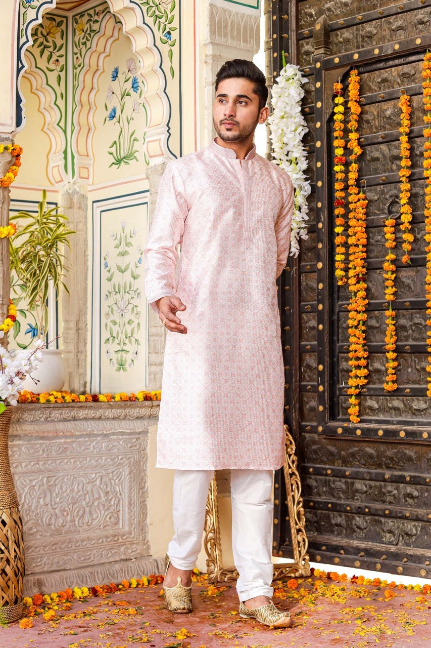 Peach Digital Print Silk Kurta Suit