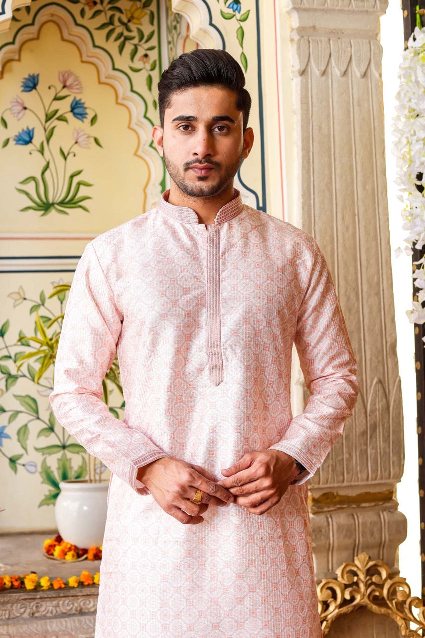 Peach Digital Print Silk Kurta Suit