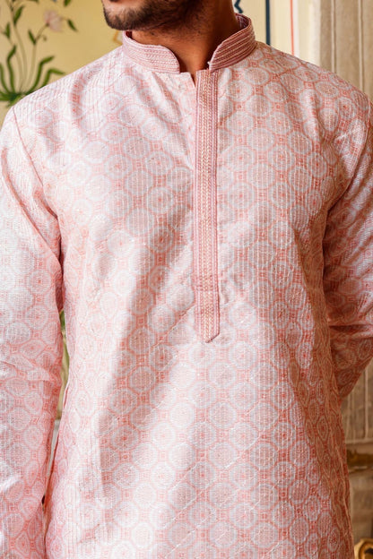 Peach Digital Print Silk Kurta Suit