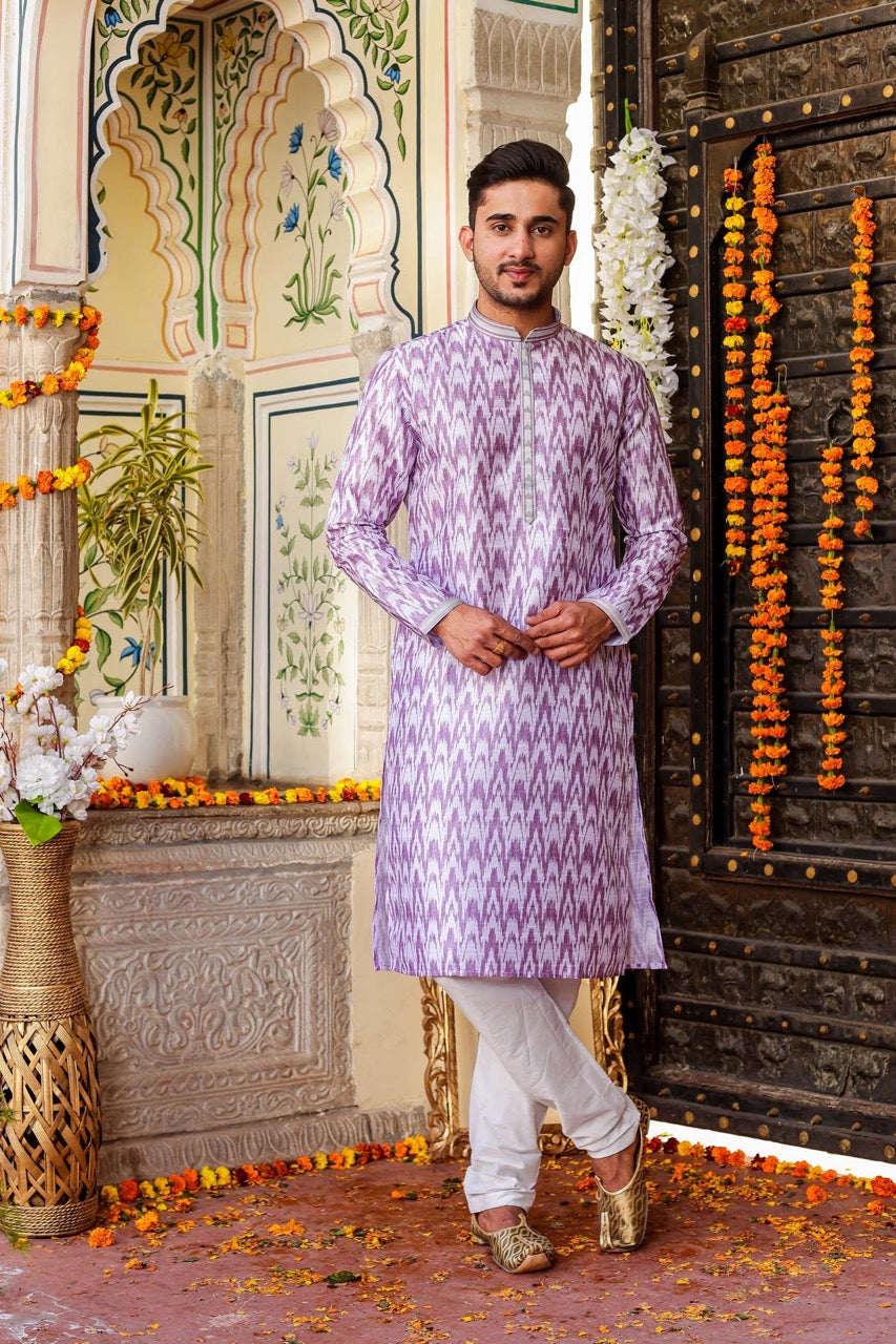 Lilac Raw Silk Kurta Suit.