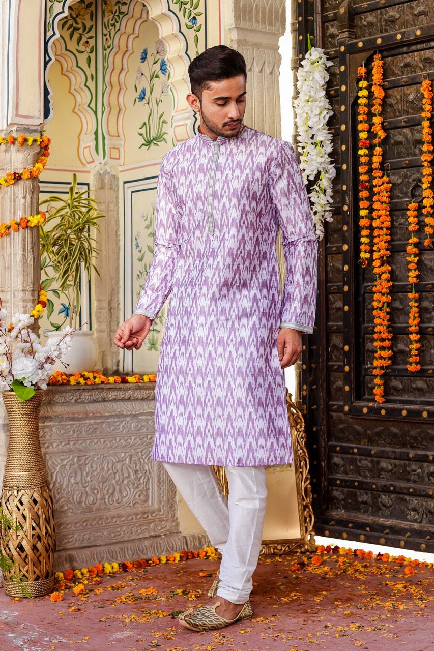 Lilac Raw Silk Kurta Suit.