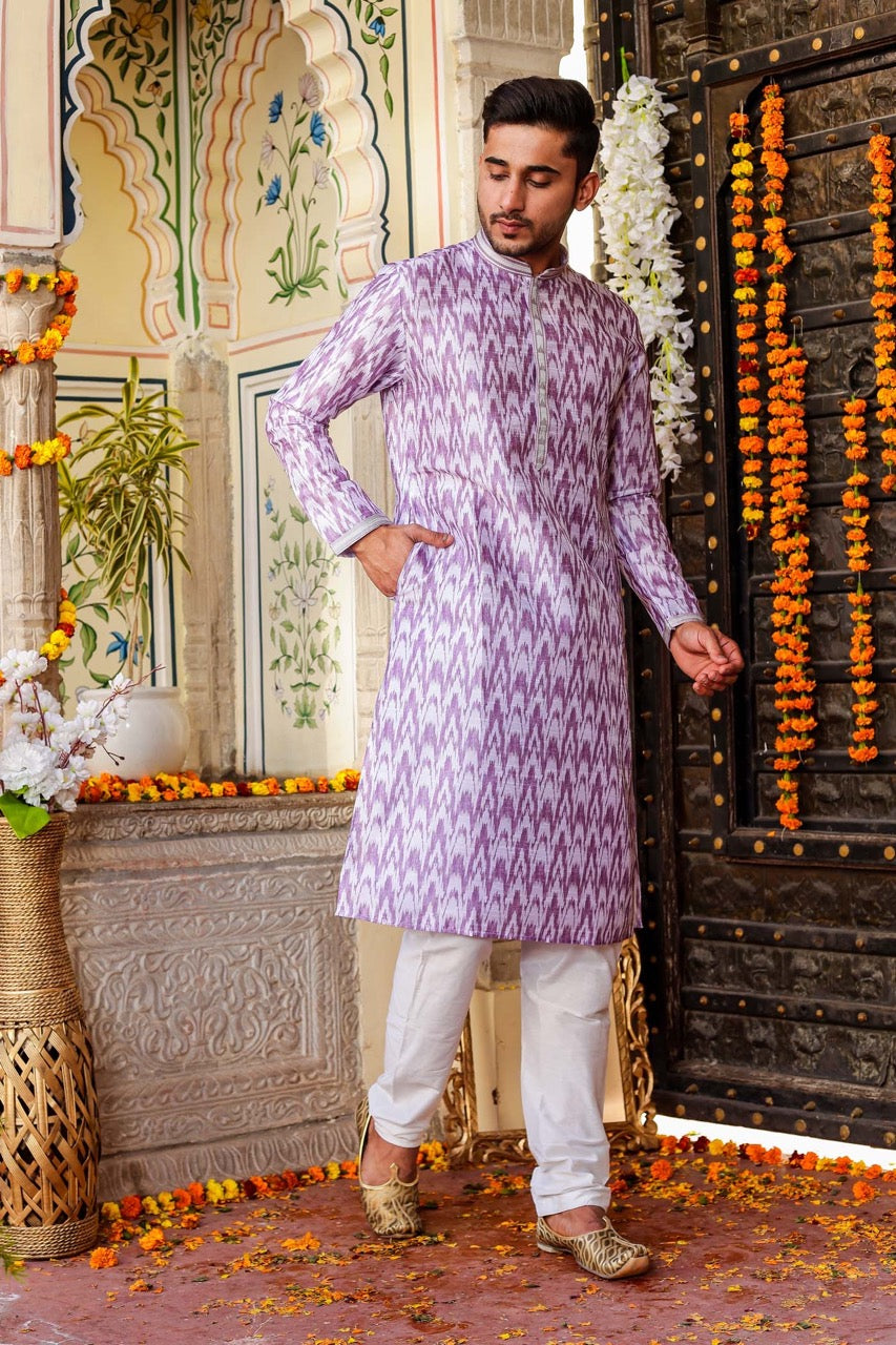 Lilac Raw Silk Kurta Suit.