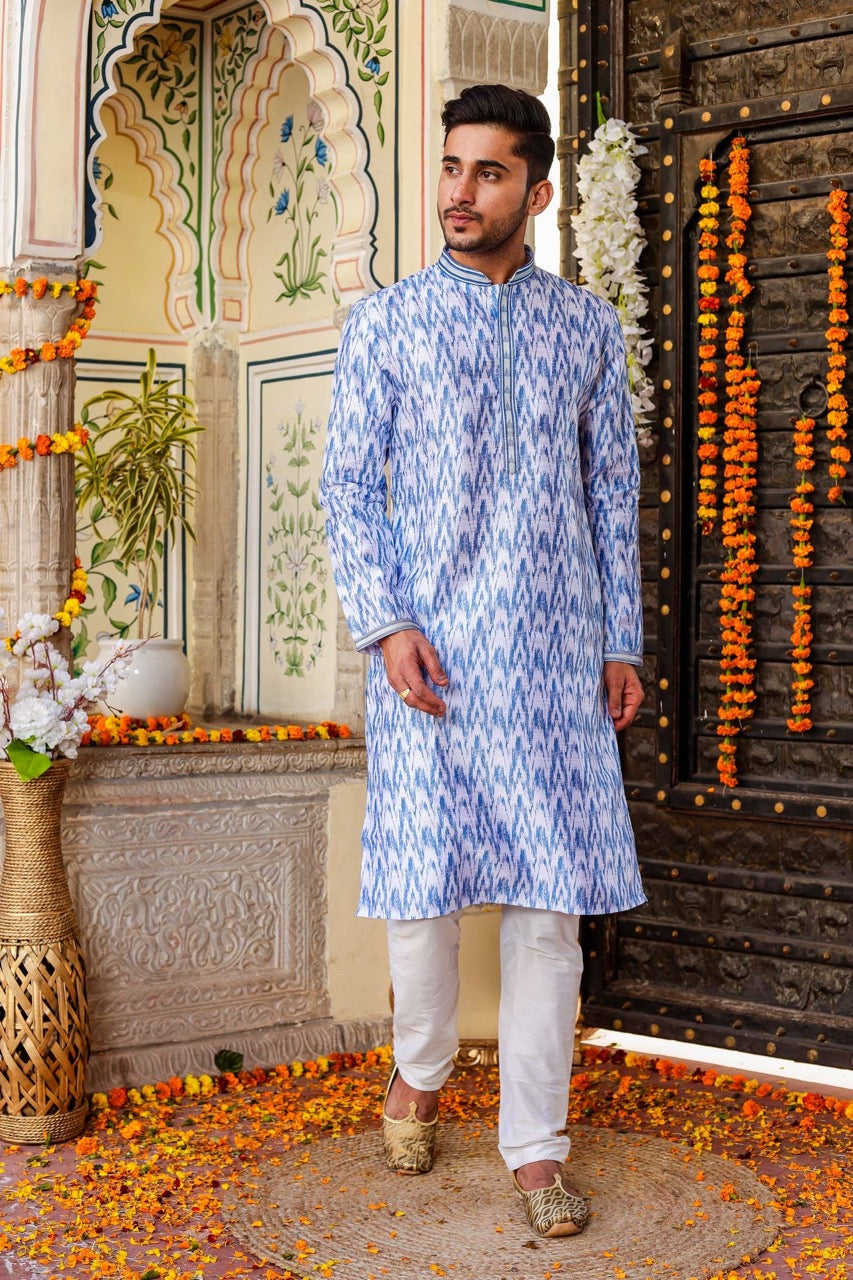 Blue Raw Silk Kurta Suit.