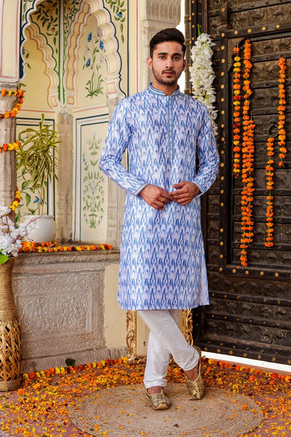Blue Raw Silk Kurta Suit.