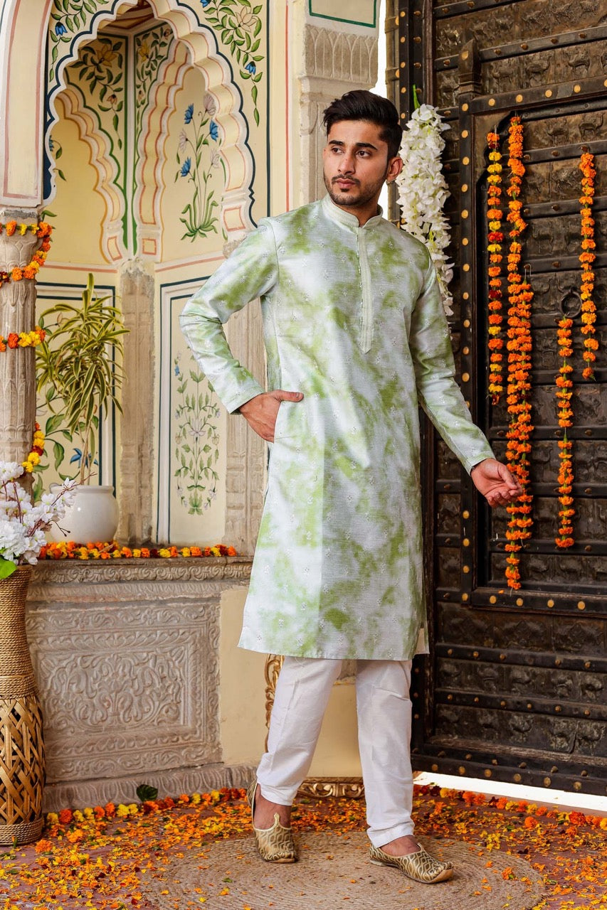 Mint Green Dupion Silk Kurta Suit