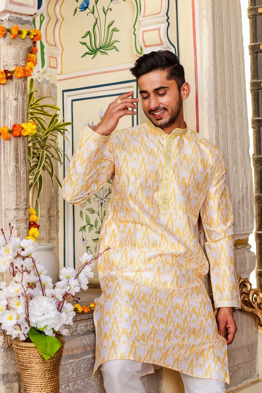 Yellow Raw Silk Kurta Suit.