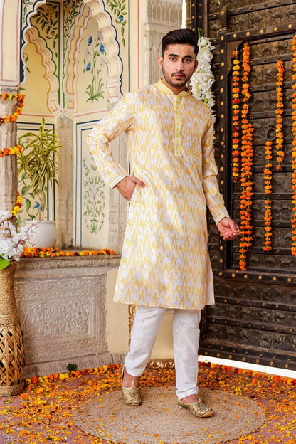 Yellow Raw Silk Kurta Suit.