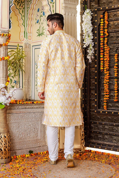 Yellow Raw Silk Kurta Suit.