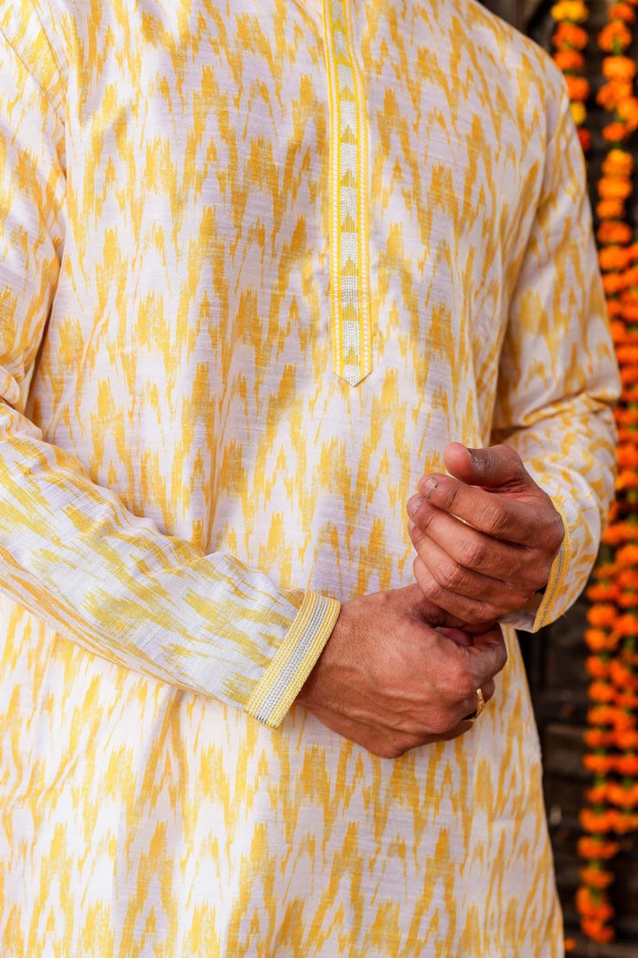 Yellow Raw Silk Kurta Suit.