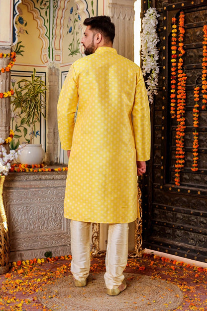 Yellow Brocade Silk Kurta Suit