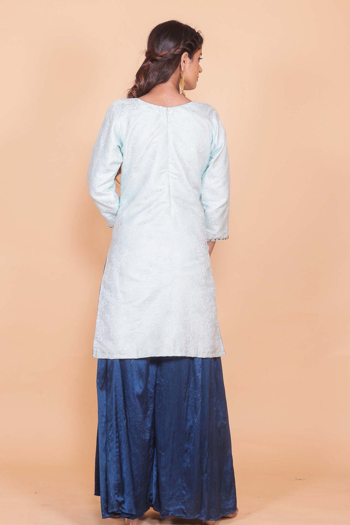 Brocade Silk Flared Palazzo Suit - Light Blue