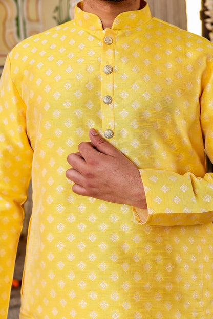 Yellow Brocade Silk Kurta Suit