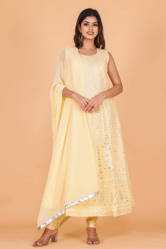 Light Yellow Designer Georgette Anarkali Suit