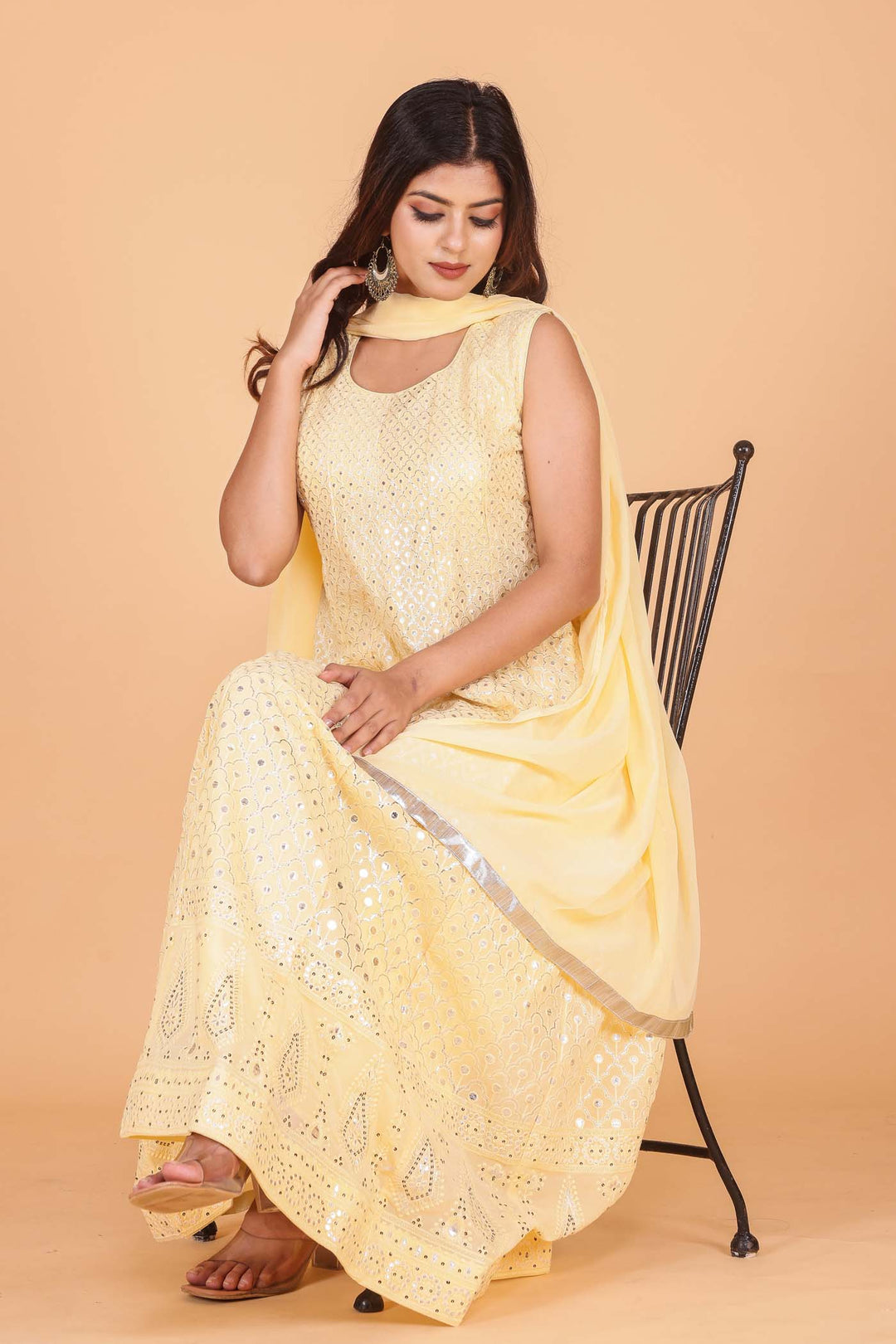 Light Yellow Designer Georgette Anarkali Suit