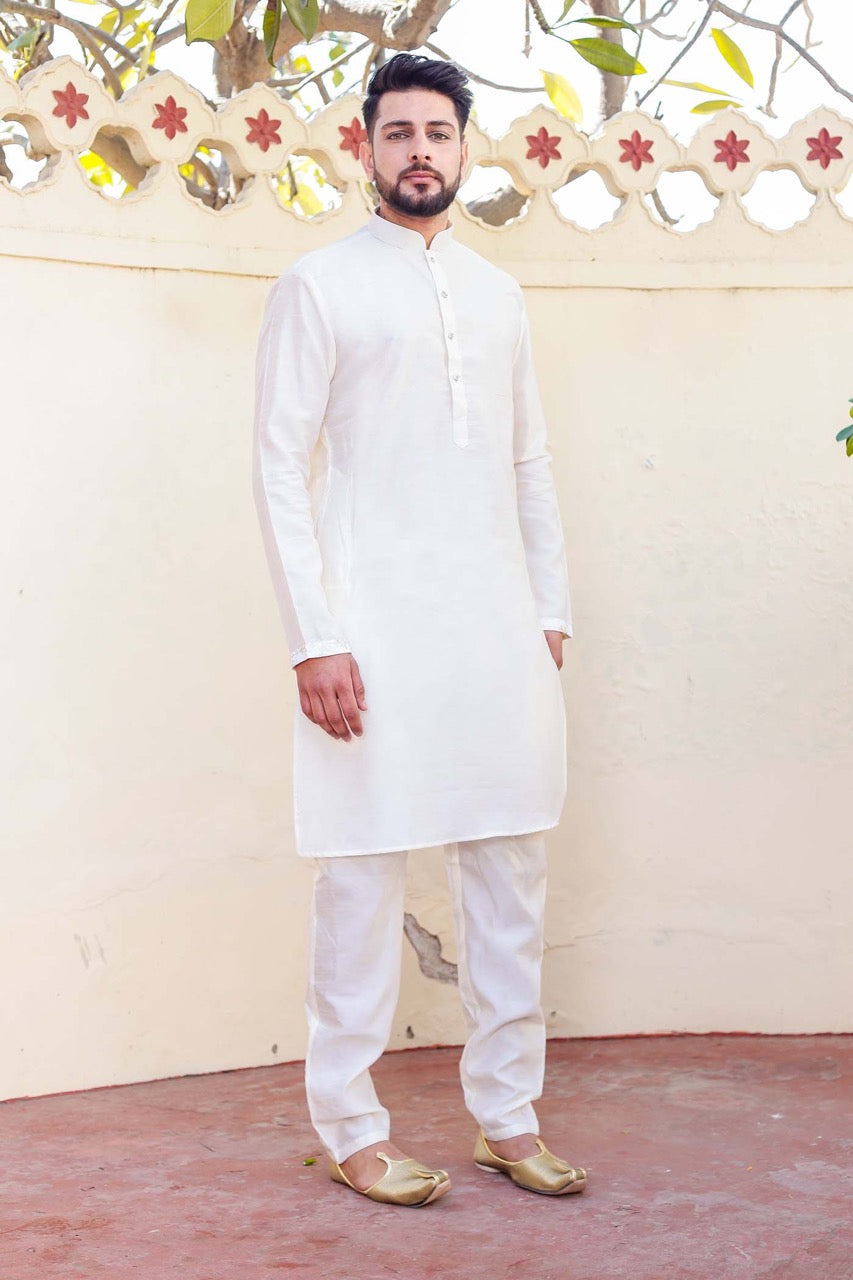Ivory Designer Raw silk waistcoat kurta suit