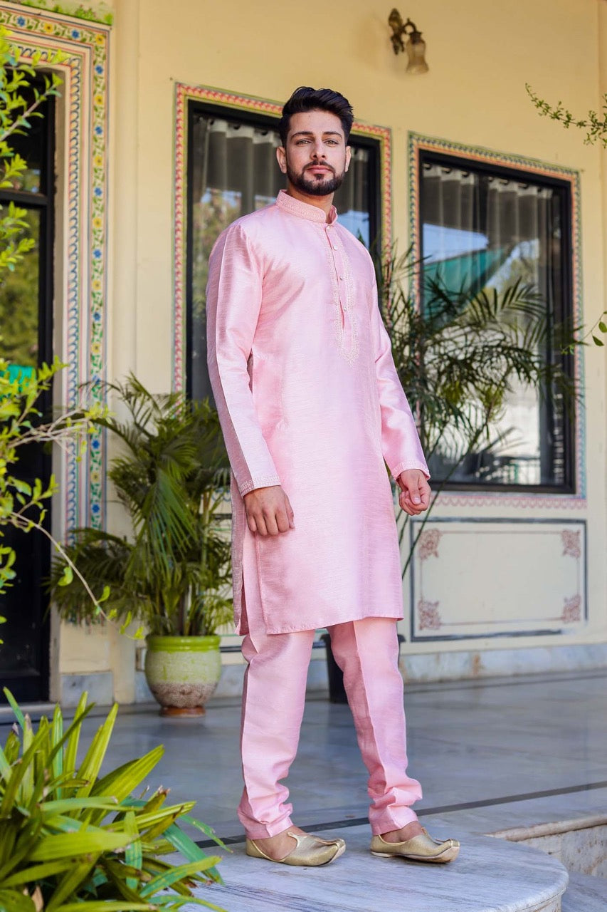 Pink Dupion Silk Kurta Suit.