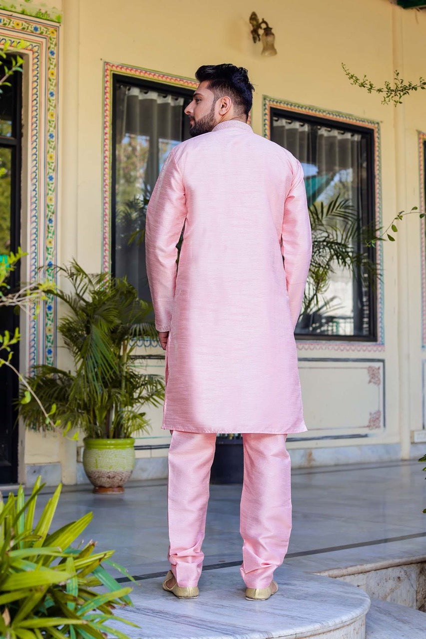 Pink Dupion Silk Kurta Suit.