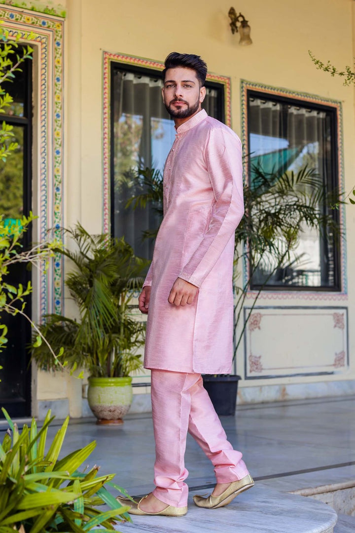 Pink Dupion Silk Kurta Suit.