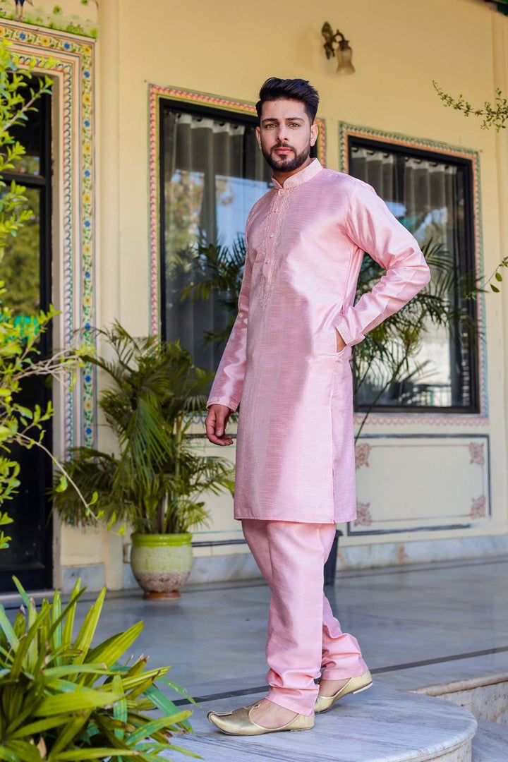 Pink Dupion Silk Kurta Suit.