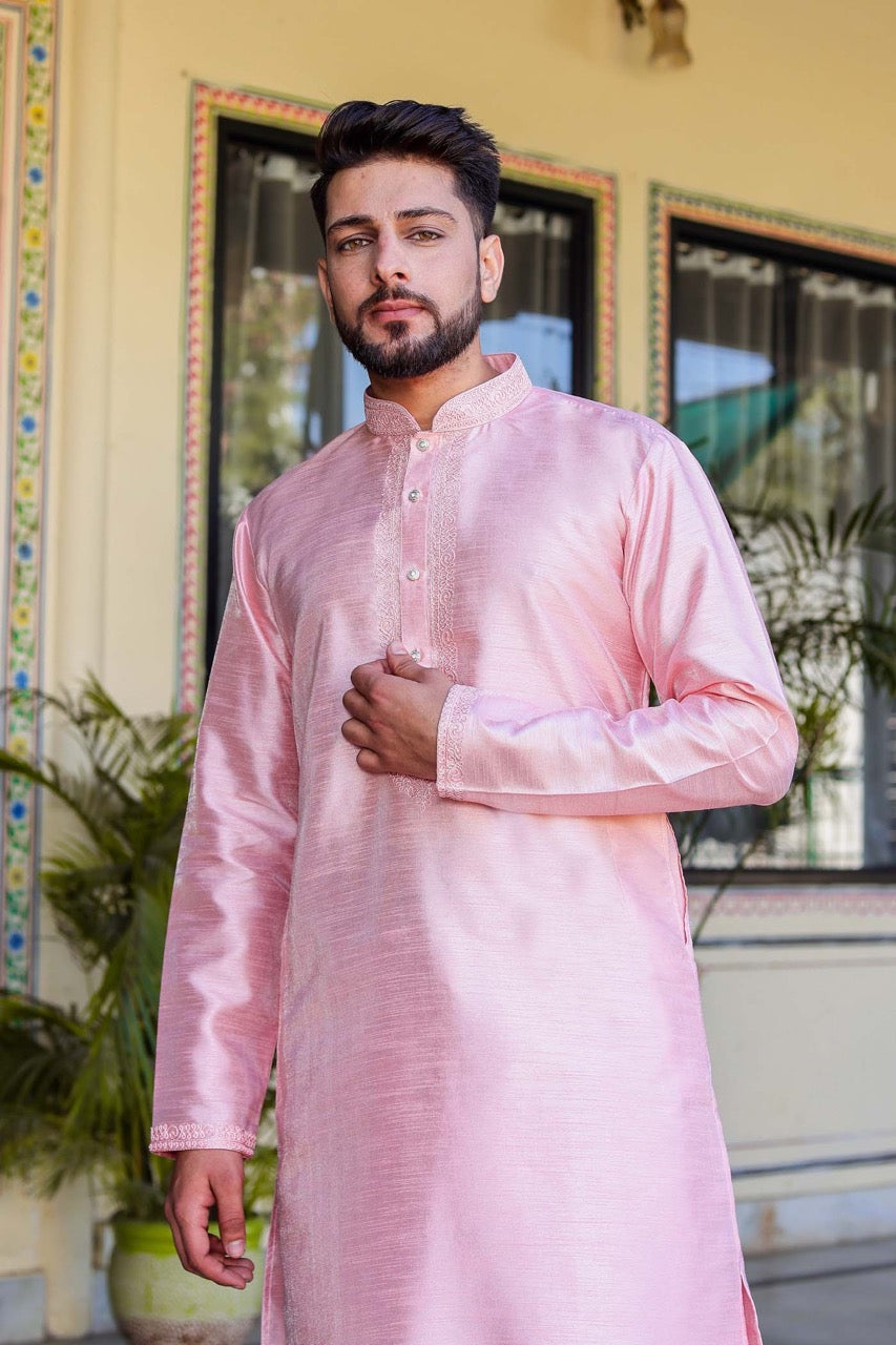 Pink Dupion Silk Kurta Suit.