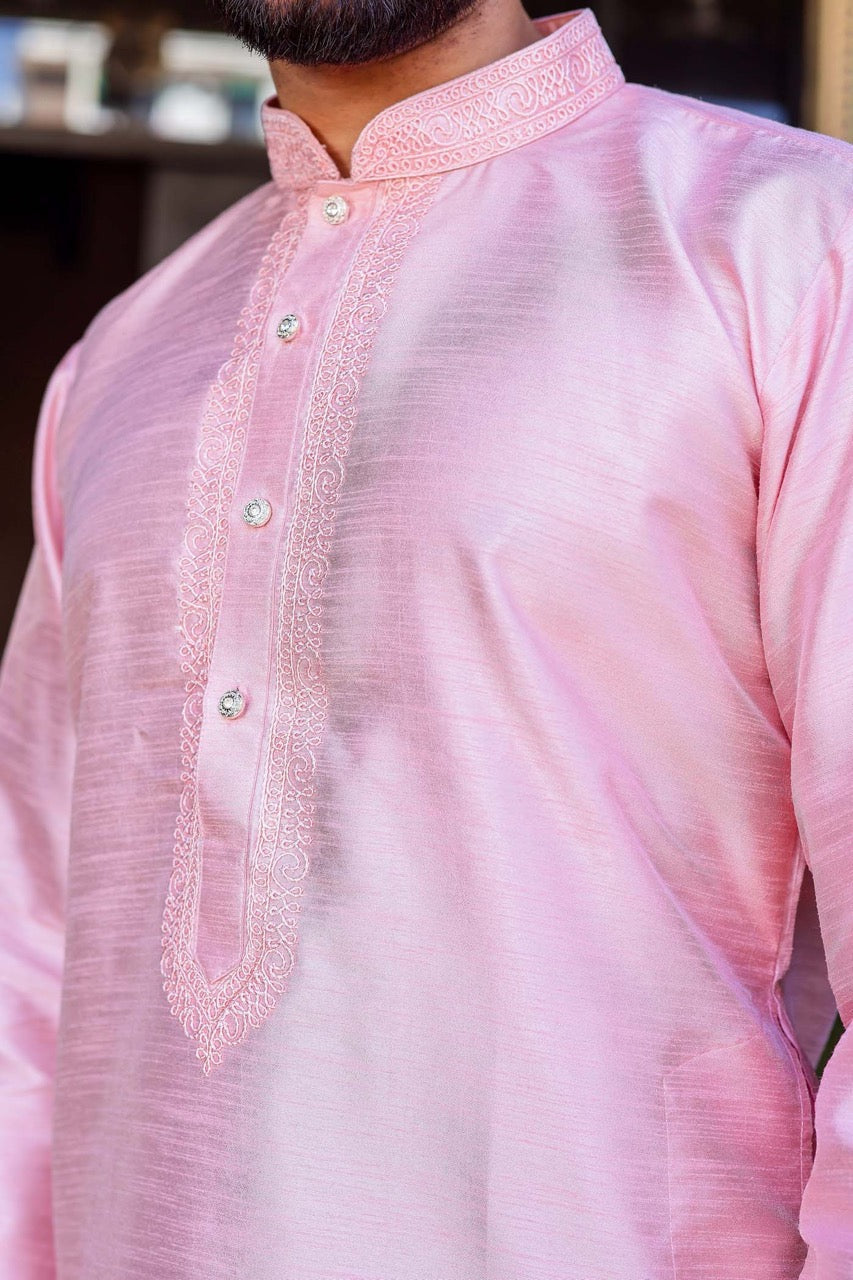 Pink Dupion Silk Kurta Suit.