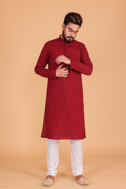 Luckhnowi kurta suit with resham thread work all over - Maroon