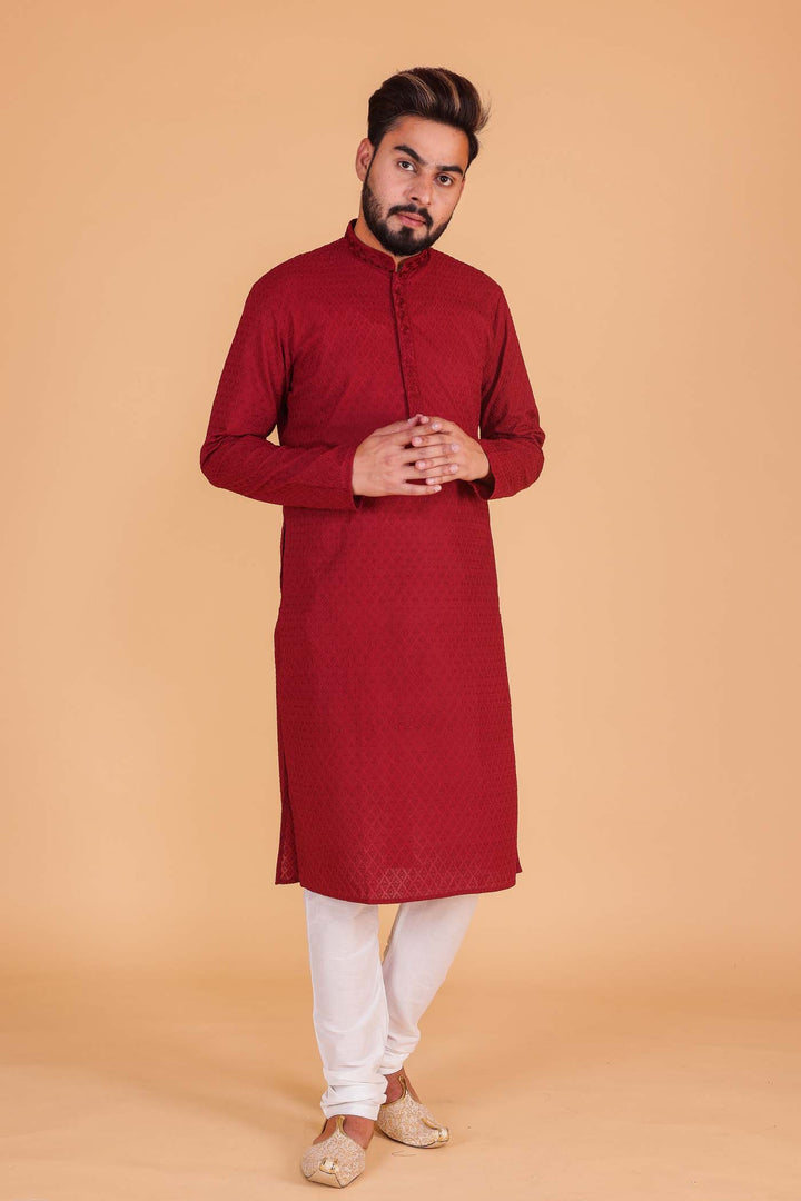 Maroon Luckhnowi kurta suit