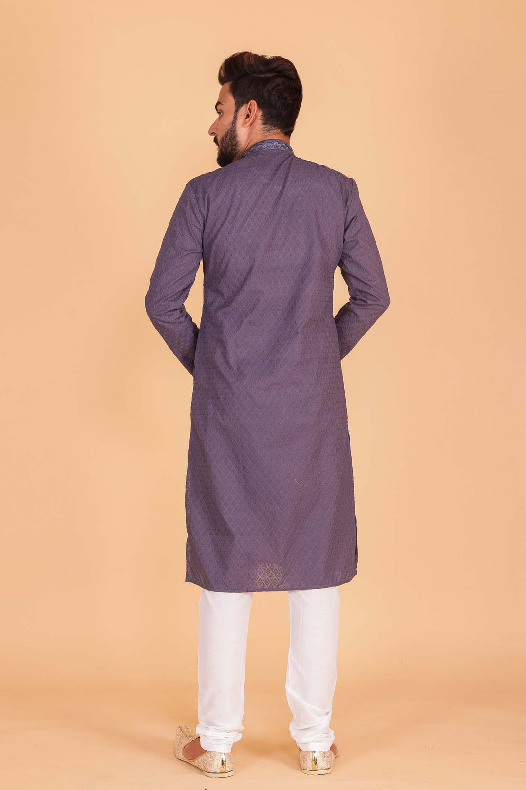 Grey Chikankari kurta suit with resham thread