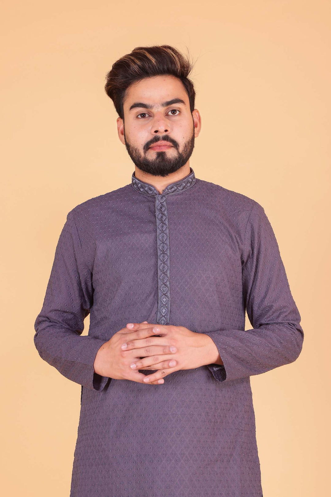 Grey Chikankari kurta suit with resham thread