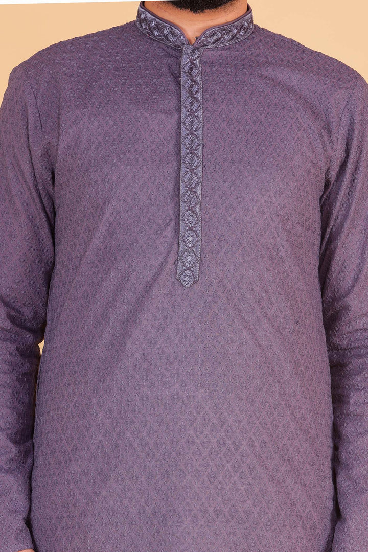 Grey Chikankari kurta suit with resham thread