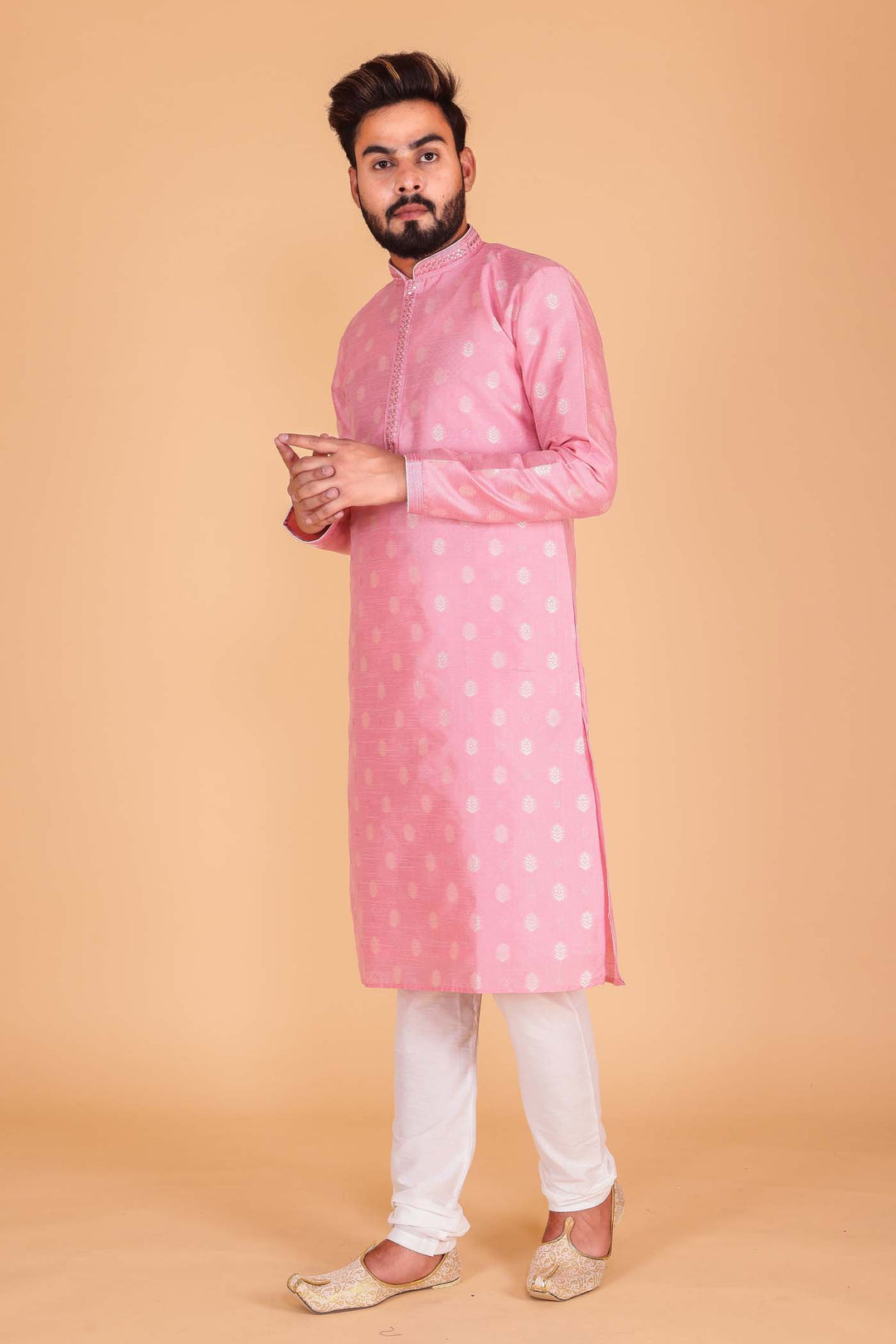 Pink Soft Brocade Silk Kurta Suit