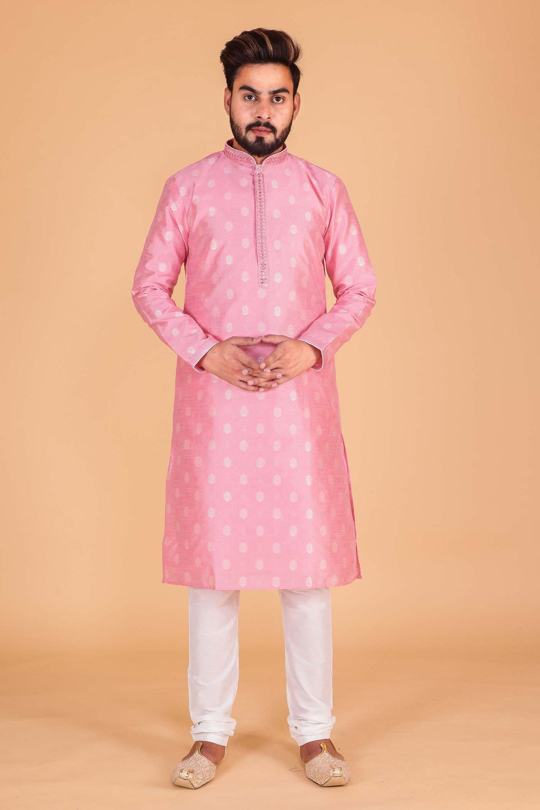 Pink Soft Brocade Silk Kurta Suit