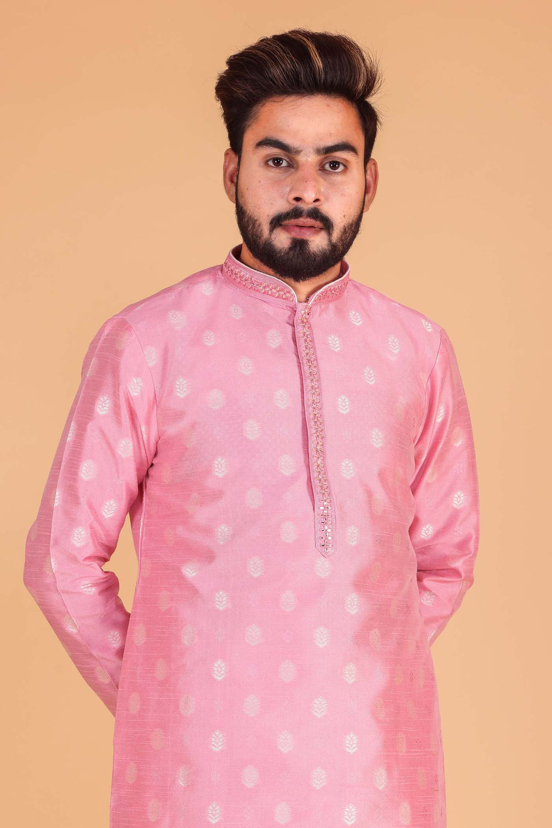 Pink Soft Brocade Silk Kurta Suit