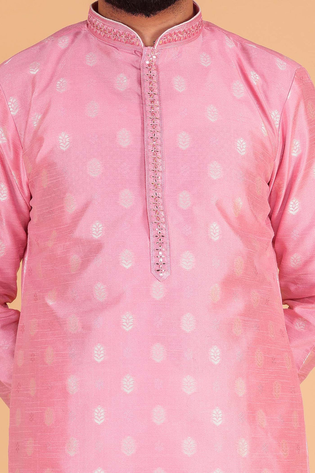 Pink Soft Brocade Silk Kurta Suit