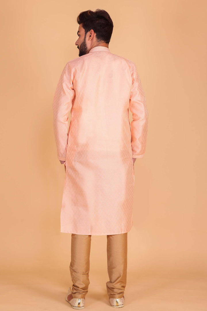 Peach Brocade Print Kurta Suit