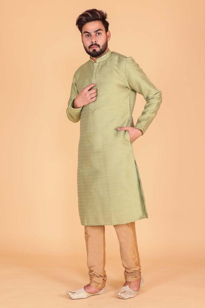 Mehndi Green Brocade Silk Kurta suit.