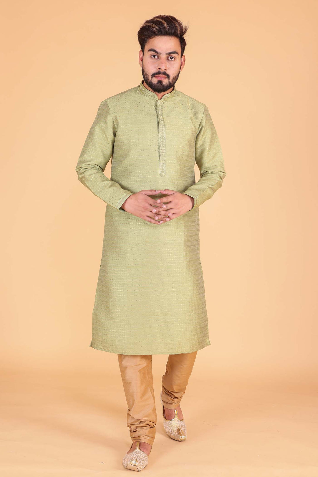 Mehndi Green Brocade Silk Kurta suit.