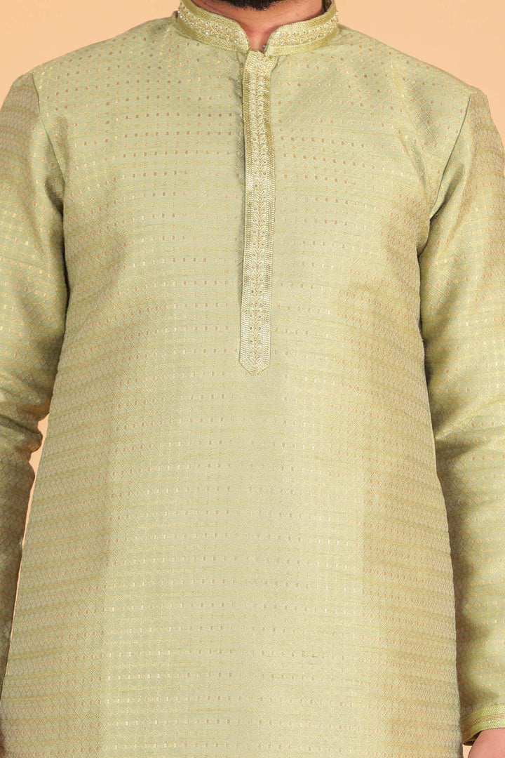 Mehndi Green Brocade Silk Kurta suit.