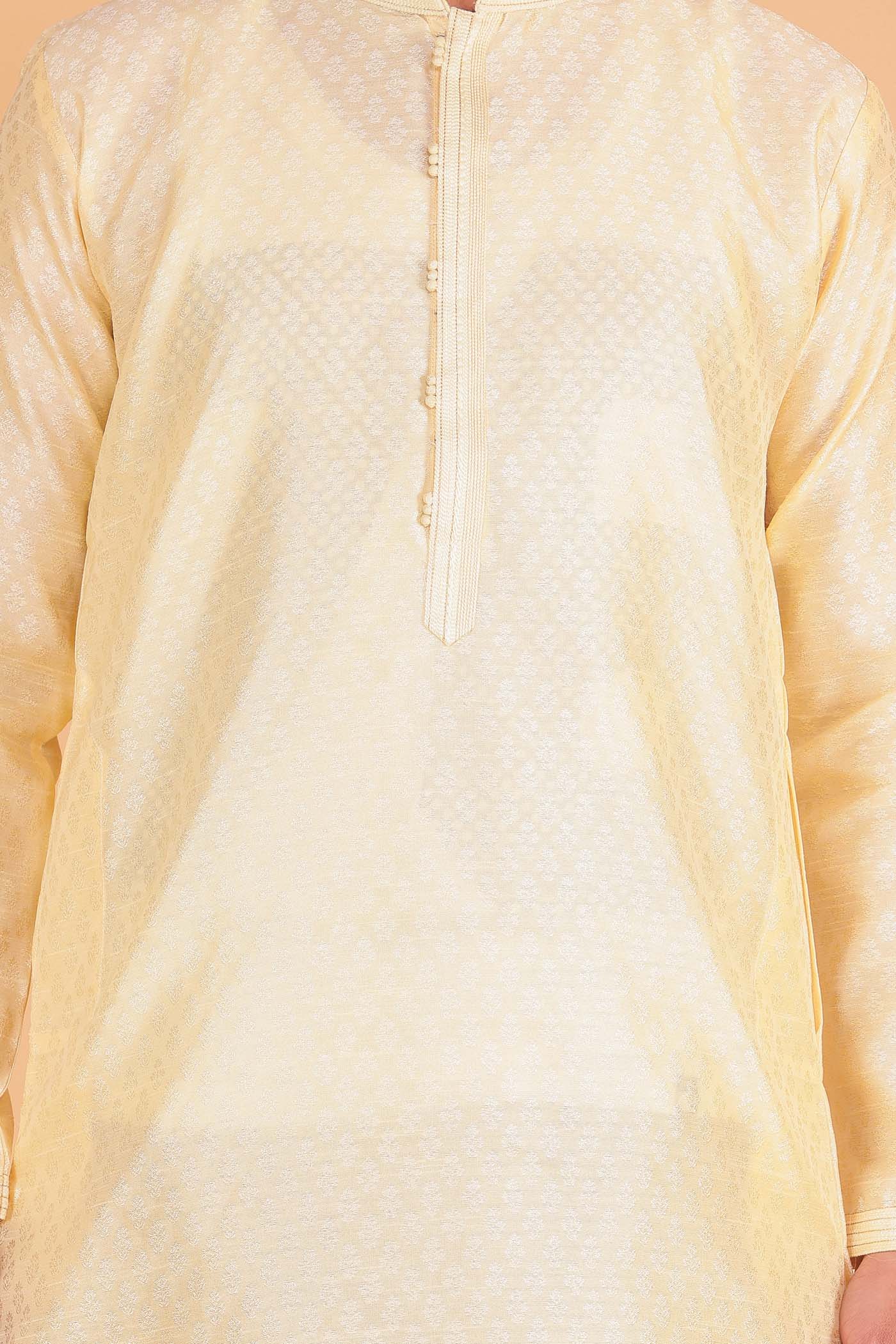 Light Gold Brocade Silk Kurta Suit.