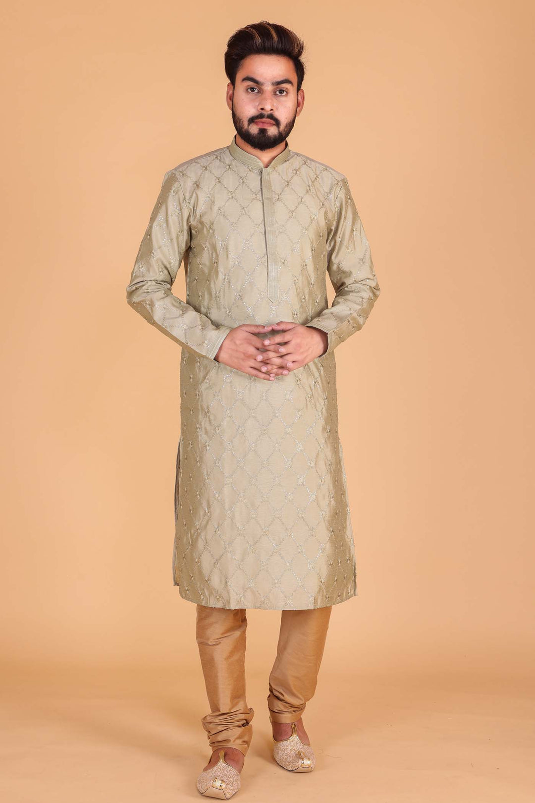 Mehndi Green Soft Silk Kurta Suit with Sequin and Thread Work.