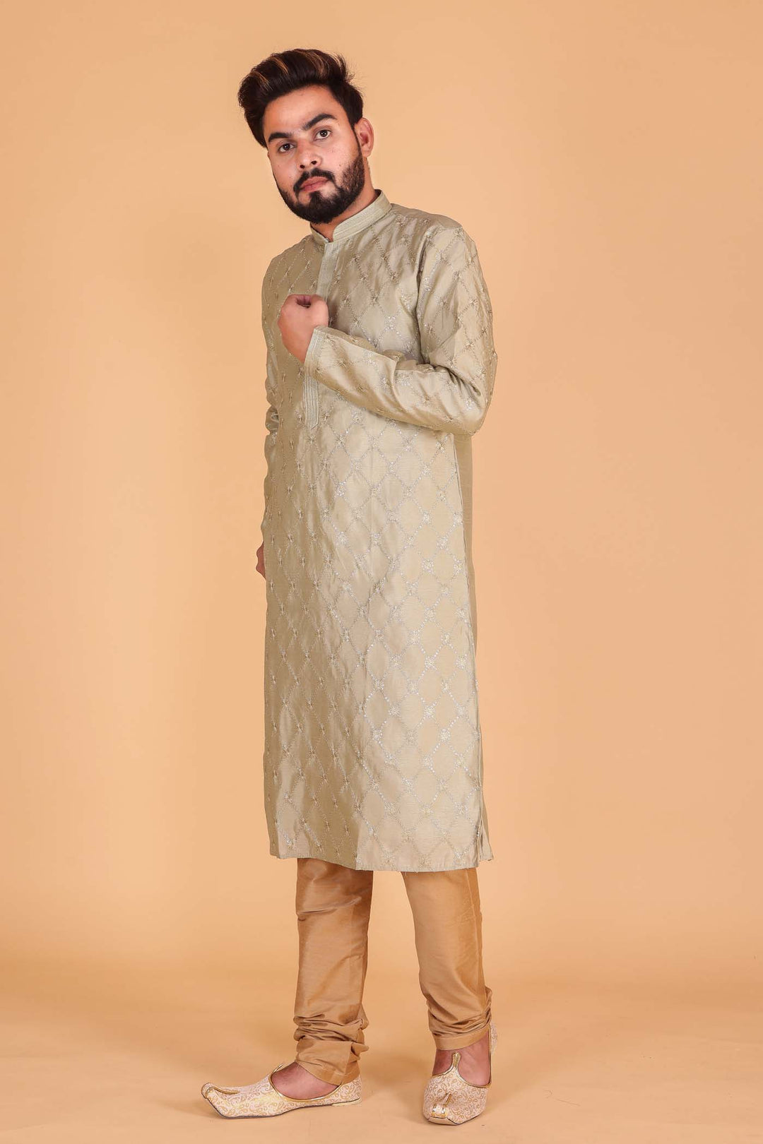Mehndi Green Soft Silk Kurta Suit with Sequin and Thread Work.