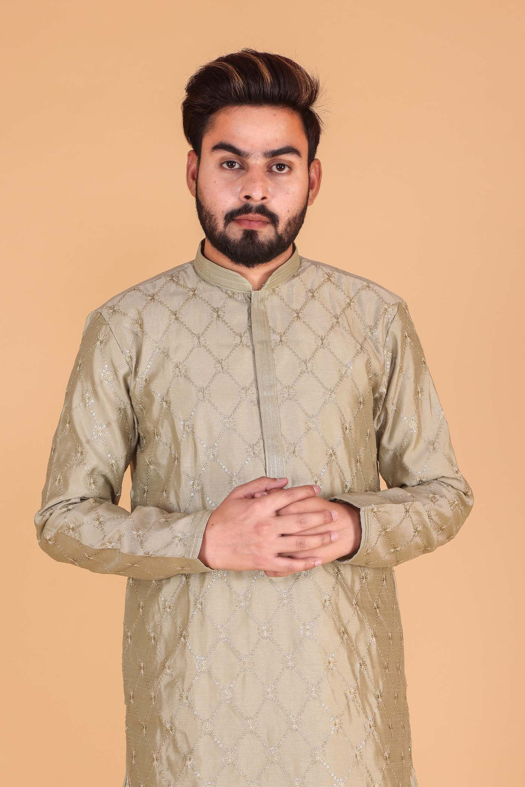 Mehndi Green Soft Silk Kurta Suit with Sequin and Thread Work.