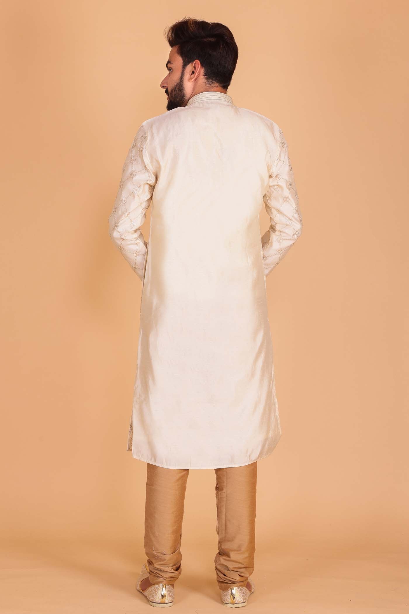Cream Soft Silk Kurta Suit with Sequin and Thread Work.