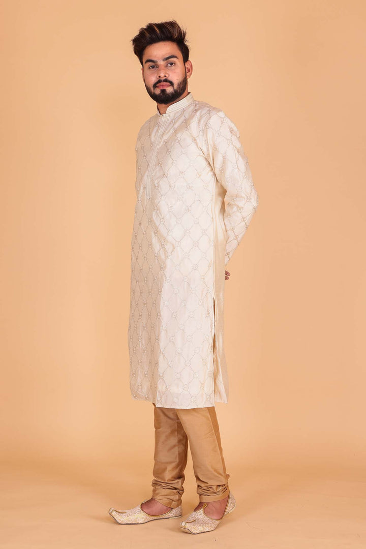 Cream Soft Silk Kurta Suit with Sequin and Thread Work.