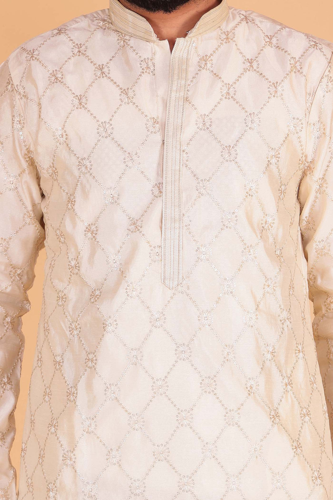 Cream Soft Silk Kurta Suit with Sequin and Thread Work.