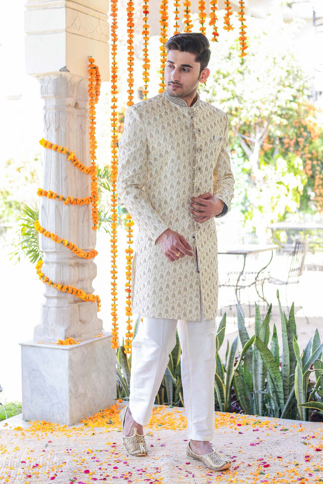 Designer Cream Indo-Western Suit.