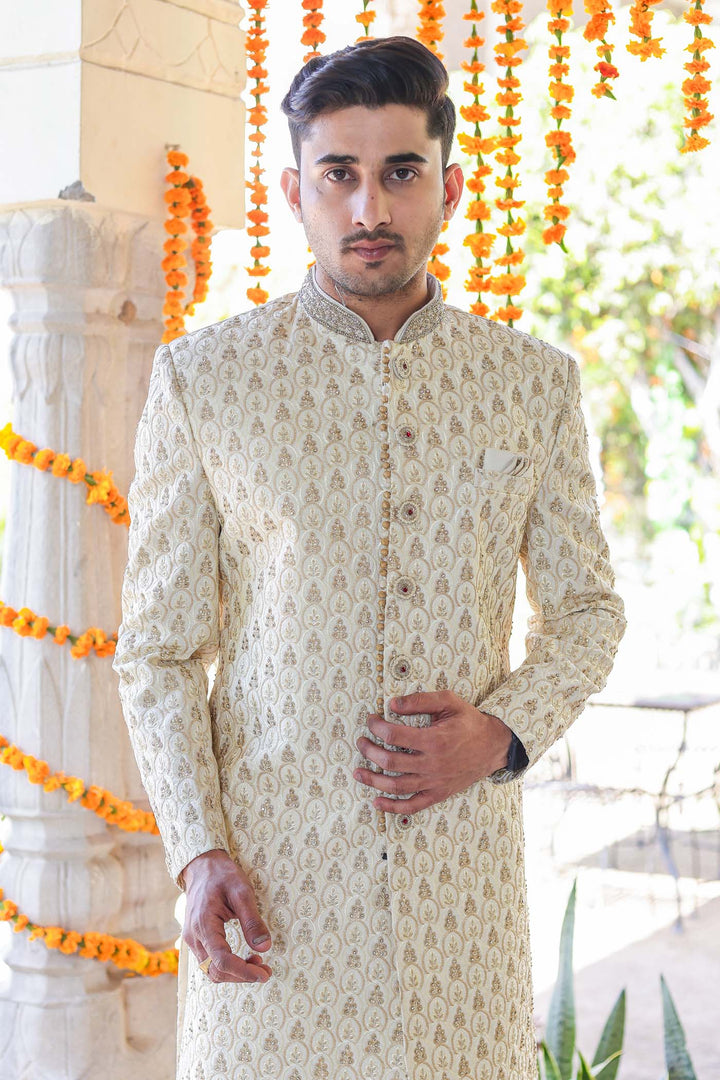 Designer Cream Indo-Western Suit.