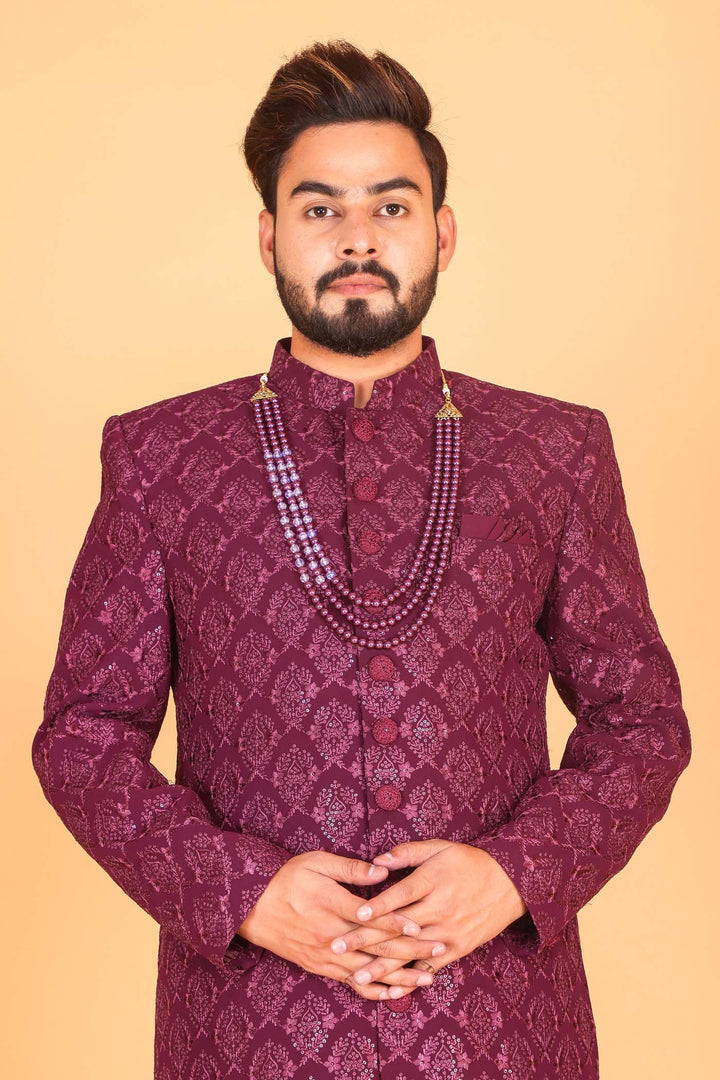 Dark Magenta Soft Lucknowi Silk Indo-Western Suit