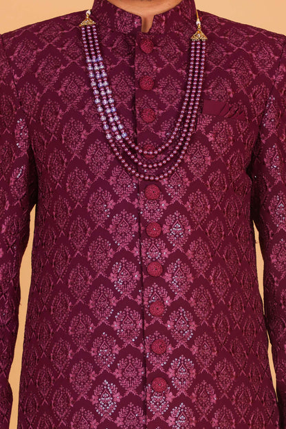 Dark Magenta Soft Lucknowi Silk Indo-Western Suit